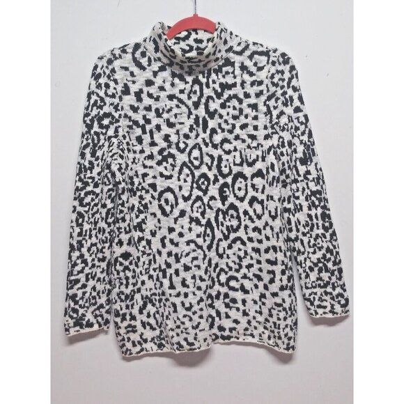 Chico's womens Sweater pullover Sz 1 white black Leopard pattern 90S Y2K Retro - Picture 1 of 8